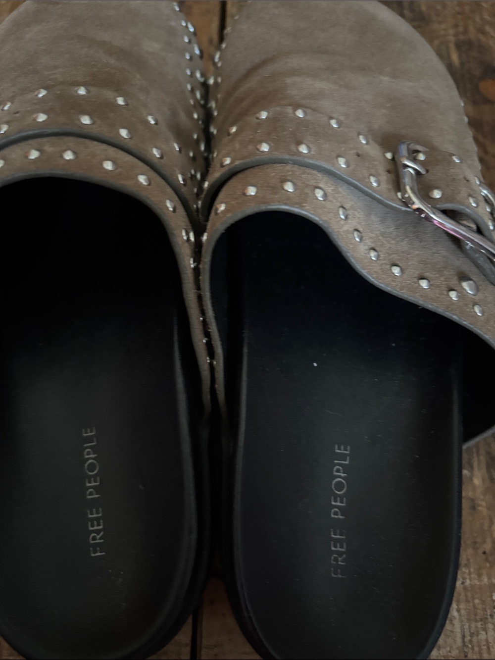 Free People Taupe Suede Studded Platform Clog Mules - Picture 2 of 6